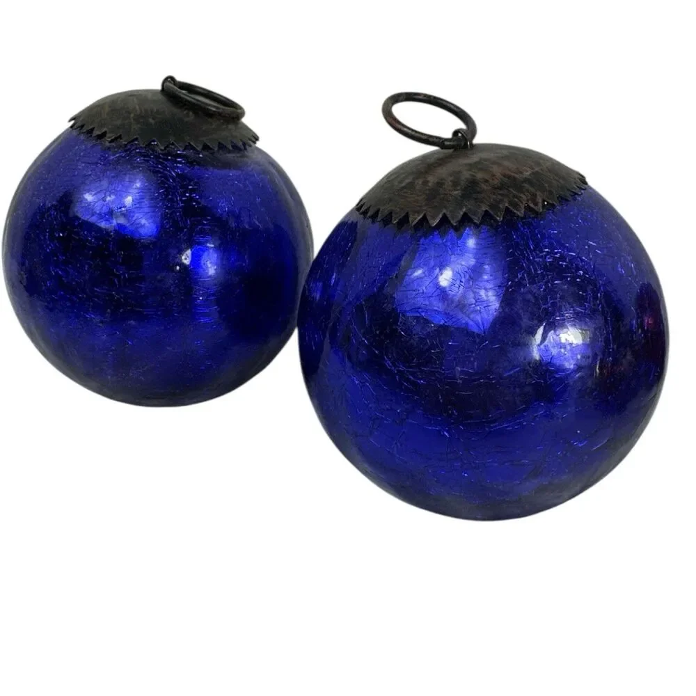 10 German Craquelle Crackle Glass Kugel Christmas Ornament Red Blue Clear 4”